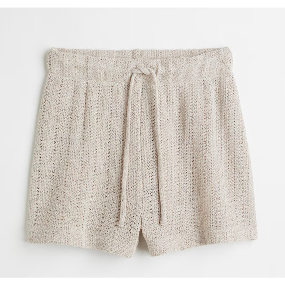 H&M Womens Size Medium Lounge Sweat Shorts Solid Ivory Drawstring - Picture 1 of 8